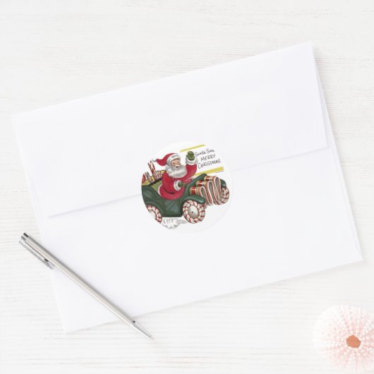  Santa in Auto Kerst sticker (Envelop)