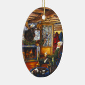 Santa in Cabin | Rustige kerstvakantieboom Keramisch Ornament (Rechts)