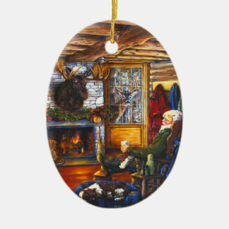 Santa in Cabin | Rustige kerstvakantieboom Keramisch Ornament