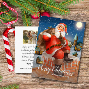 Santa In Chimney Custom Family Foto Briefkaart