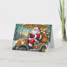 Santa in Christmas Golf Cart Holiday Card Feestdagen Kaart