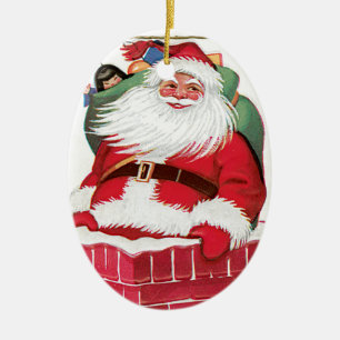 Santa in een schoorsteen illustratie keramisch ornament