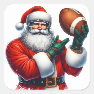 Santa in Football Gear voor de Feestdagen Vierkante Sticker