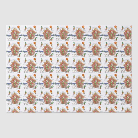 Santa in Gingerbrood House Elves met snoeprietten Tissuepapier (Voorkant)