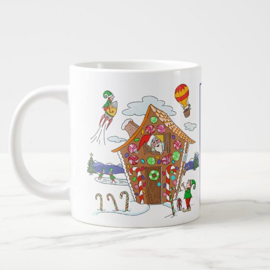 Santa in Gingerbrood House met Elves Colorful Grote Koffiekop (Links)