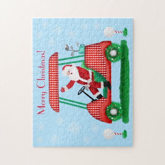 SANTA IN GOLF CART CHRISTMAS MET SNOWFLAKS LEGPUZZEL (Verticaal)