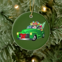 Santa in Green Pickup Truck