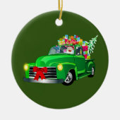 Santa in Green Pickup Truck Keramisch Ornament (Voorkant)