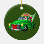 Santa in Green Pickup Truck Keramisch Ornament (Achterkant)