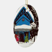 Santa in het Zwitserse chalet Keramisch Ornament (Rechts)