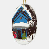 Santa in het Zwitserse chalet Keramisch Ornament (Links)