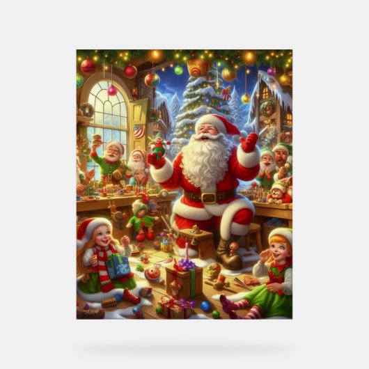 Santa in His Christmas Workshop With Toys Wall Acryl Bord (Voorkant)