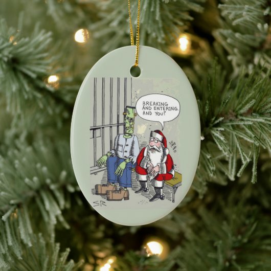 Santa In Jail oval ceramic ornament (Boom)
