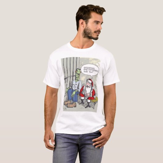 Santa in Jail witte T-shirt (Voorkant volledig)