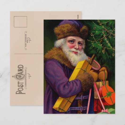 Santa in Paars Briefkaart (Voorkant / Achterkant)