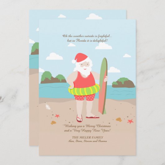 Santa in Paradise Holiday Kaart (Voorkant / Achterkant)