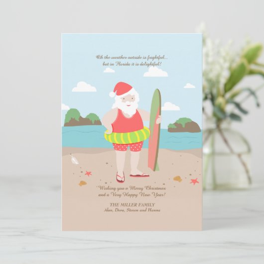 Santa in Paradise Holiday Kaart (Staand voorkant)
