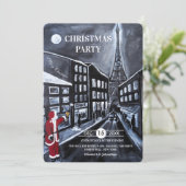 Santa in Paris Christmas Party Kaart (Staand voorkant)