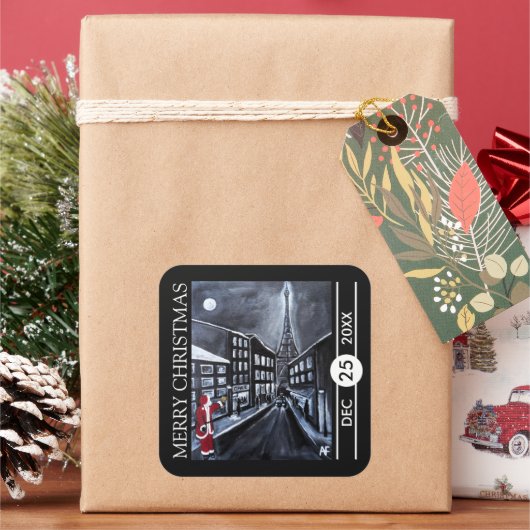 Santa in Paris Christmas Vierkante Sticker (Feestdagen)