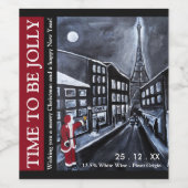 Santa in Paris Christmas Wine Label Wijn Etiket (Enkel label)