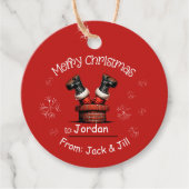 Santa in Schoorsteen Kerstcadeau hangen label (Voorkant)