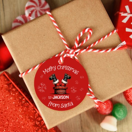 Santa in Schoorsteen Kerstcadeau hangen label