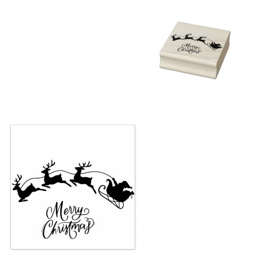 Santa in Sleigh Merry Christmas Stamp Rubberstempel (Gestempeld)