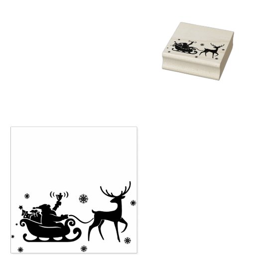 Santa in Sleigh Merry Christmas Stamp Rubberstempel (Gestempeld)