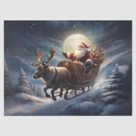 Santa in Sleigh Under Maanlicht Sky Decoupage Craf Tissuepapier
