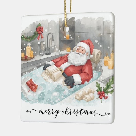 Santa in the Bathtub Spa Christmas themed Keramisch Ornament (Links)