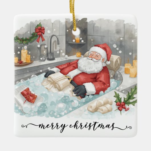 Santa in the Bathtub Spa Christmas themed Keramisch Ornament (Voorkant)
