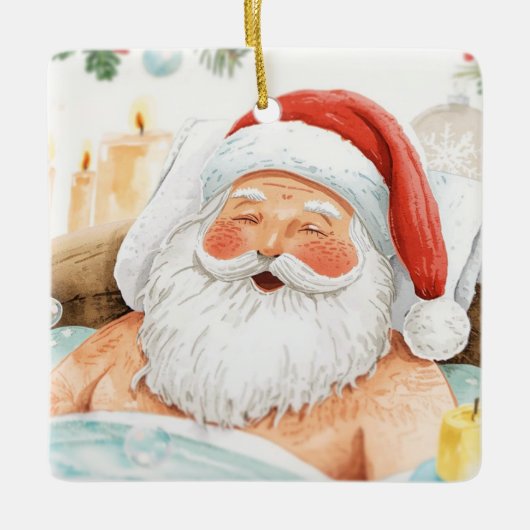 Santa in the Bathtub Spa Christmas themed Keramisch Ornament (Voorkant)