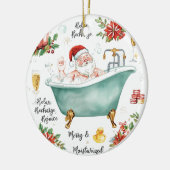 Santa in the Bathtub Spa Christmas themed Keramisch Ornament (Links)
