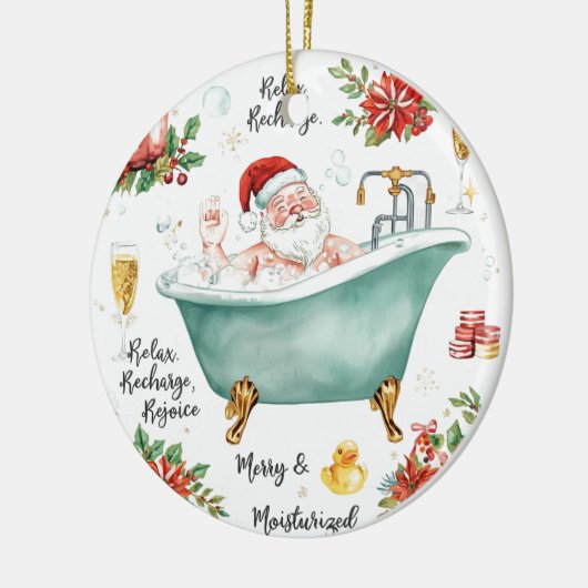 Santa in the Bathtub Spa Christmas themed Keramisch Ornament (Links)