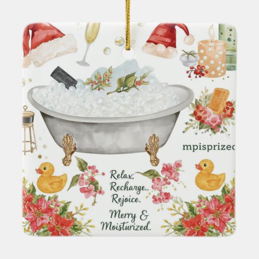 Santa in the Bathtub Spa Christmas themed Keramisch Ornament (Achterkant)