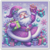 Santa in Violet Omgeven door geschenken Sticker (Voorkant)