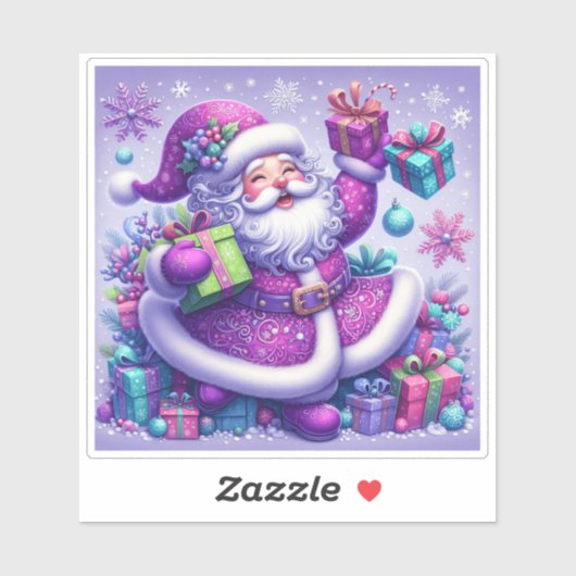 Santa in Violet Omgeven door geschenken Sticker (Vel)