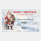 Santa in Winter Wonderland Schattige Kleurrijk Rechthoekige Sticker (Voorkant)