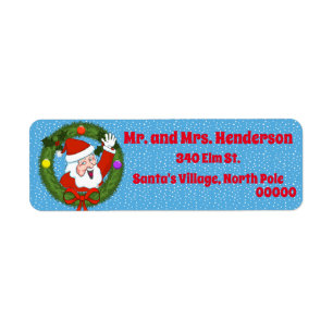 Santa in Wreath kerstrestremlabels Etiket