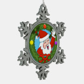 Santa in Wreath Pewter Ornament (Links)