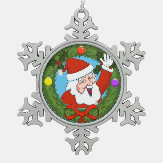 Santa in Wreath Pewter Ornament (Voorkant)