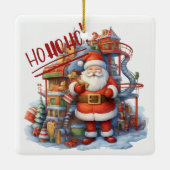 Santa in zijn Speelgoed Factory Keramisch Ornament (Achterkant)