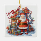 Santa in zijn Speelgoed Factory Keramisch Ornament (Voorkant)