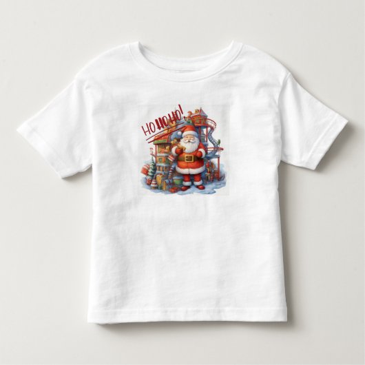 Santa in zijn Speelgoed Factory Kinder Shirts (Voorkant)