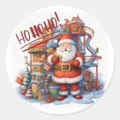 Santa in zijn Speelgoed Factory Ronde Sticker (Voorkant)