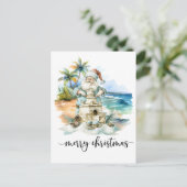 Santa is building Sand Castle for Christmas Briefkaart (Staand voorkant)