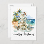 Santa is building Sand Castle for Christmas Briefkaart (Voorkant / Achterkant)