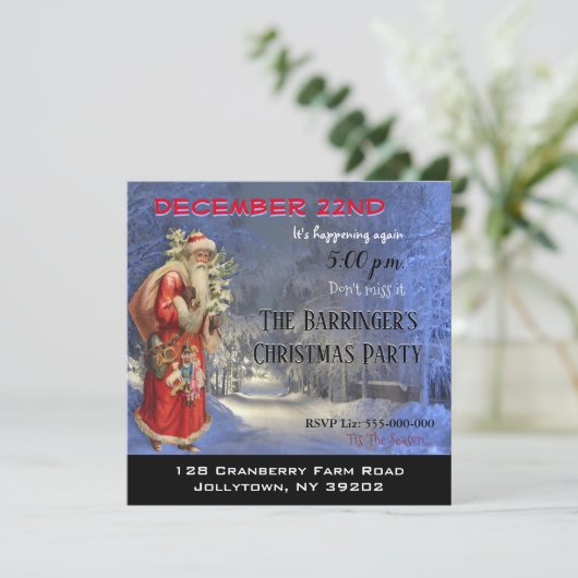 Santa is op weg naar zijn kerstfeest kaart (Staand voorkant)