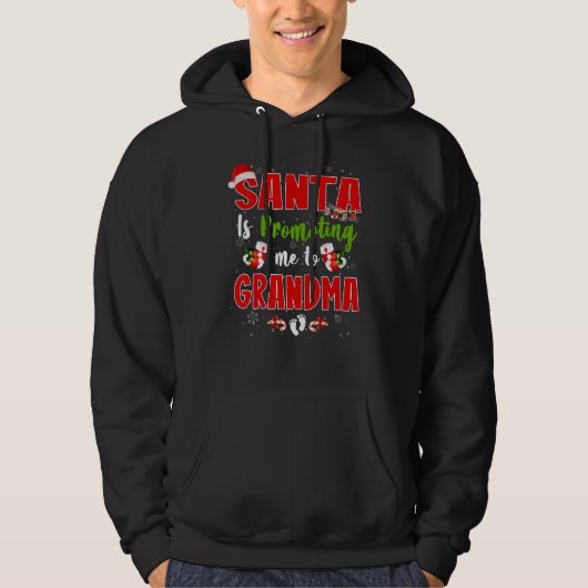 Santa Is Promoting Me To Grandma Footprint Pregnan Hoodie (Voorkant)