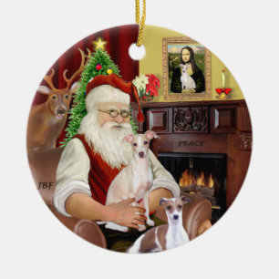 Santa - Italiaanse Greyhound (TWO) Keramisch Ornament